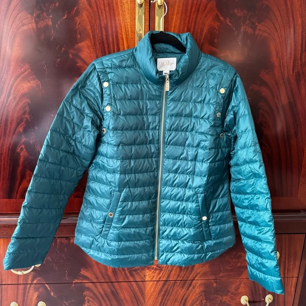 NEW Lilly Pulitzer Tenna Convertible Down Puffer Jacket Vest Villa Green